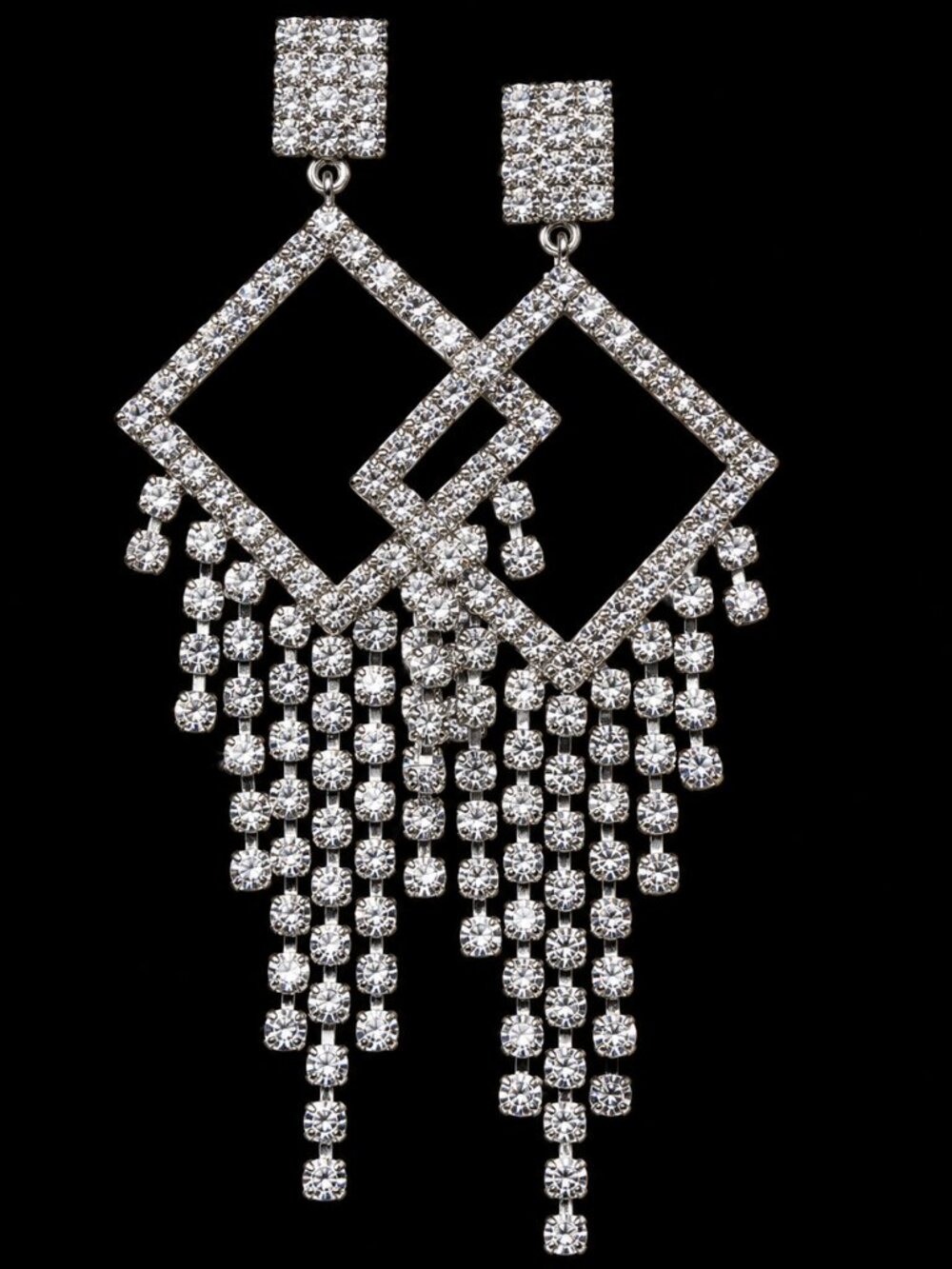 Wedding— 4” Rhinestone Earrings – Dramatic Diamond Top & Rhinestone